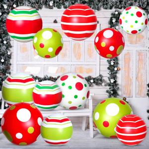12 Pcs 24/16 Inch Giant PVC Christmas Inflatable Ball Outdoor Blow up Xmas Inflatables Ornaments Giant PVC Christmas Ornaments for Tree Yards Lawns Porch Garden Front Doors Holiday Decor(24,16 Inch)