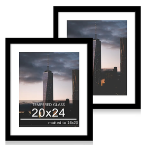 20x24 Picture Frame Set of 2, 20 x 24 Wood Poster Frames with Mat for 16x20, Wooden Photo Frames with Tempered Glass Cover for Wall Display, Black