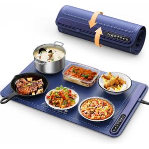 Food Warming Mat - Fast Heating Silicone Electric Warming Tray with 4 Level Temperature, Raised Feet Protects Table, Roll Up Buffet Hot Plates Heat Pad, Portable Food Warmer for Parties Home Travel (Blue) Food Warming Mat - Fast Heating Silicone Electric Warming Tray with 4 Level Temperature, Raised Feet Protects Table, Roll Up Buffet Hot Plates Heat Pad, Portable Food Warmer for Parties Home Travel (Blue)