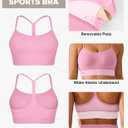 BRXL Y Back Sports Bras for Women Padded Racerback Low Impact Soft Thin Strap Workout Yoga Gym Casual (Pink, L)