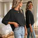 Orchidays Women's Casual 3/4 Sleeve T Shirts Basic Crew Neck Relaxed Fit Summer Tee Tops (Gray, XXL)