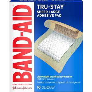 Band-Aid Brand Tru-Stay Adhesive Pads, Large Sterile Bandages for Wound Care, 10 Count