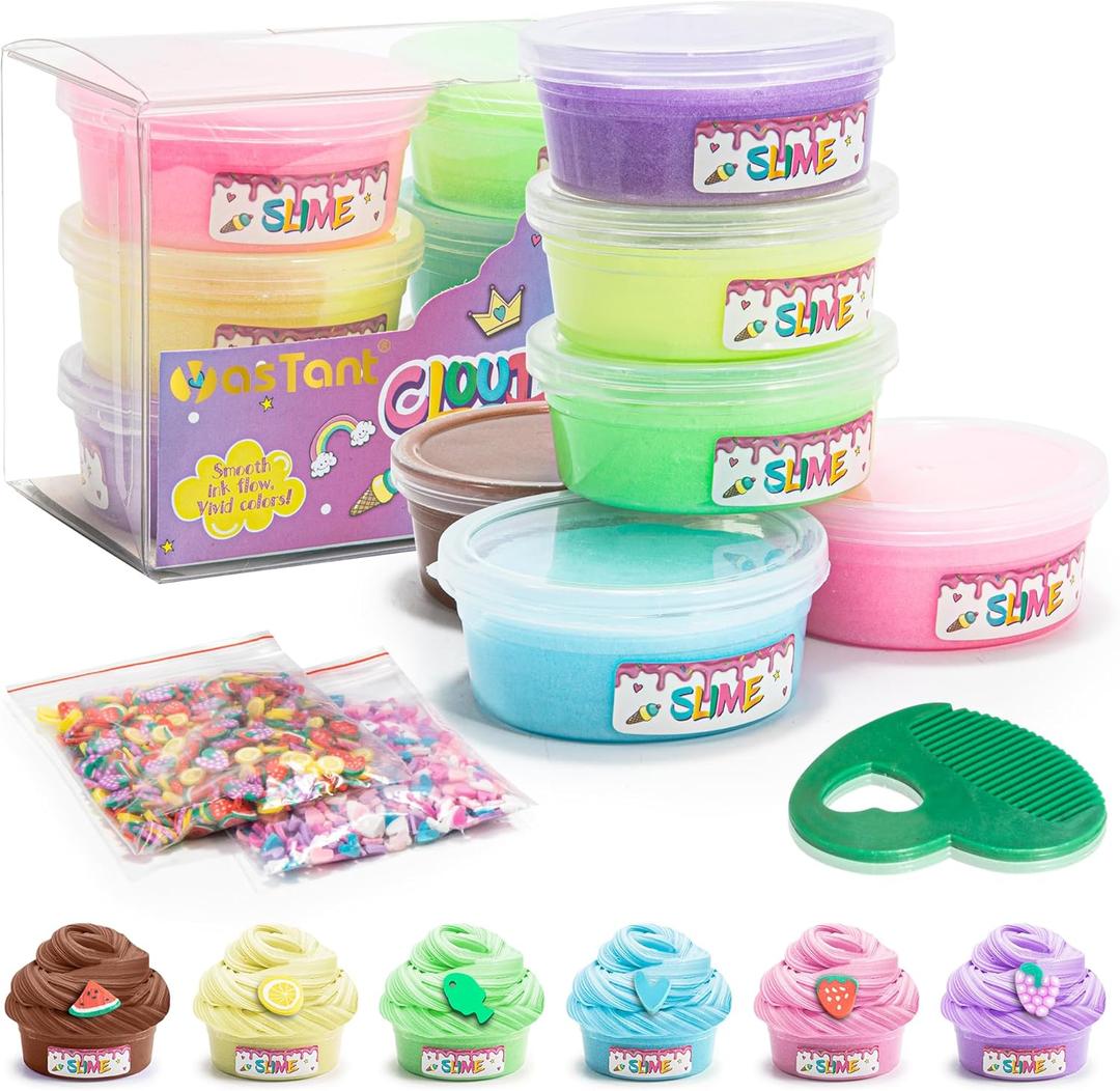 Slime Kit for Girls and Boys, Safe and Fluffy Slime for Kids, Stress Relief Kids Slime Kits for Toddlers, Stretchy Butter Slime Pack of 6
