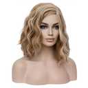BERON Blonde Brown 14'' Wigs for Women Girls Short Curly Wavy Wig 35 cm Side Part Shoulder Length Hair Funny 14" Highlights Color Wig Heat Resistant Synthetic Cosplay Daily Party Wigs