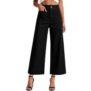 MOHHOM Womenâ€™s High Waisted Wide Leg Cropped Pants Stretchy Business Casual Work Pants with Pockets(Black,Small)