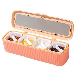 WANGSHIQI Clear Seasoning Box, 4 Packs Seasoning Rack Spice Pots, Condiment Jars Seasoning Box with Clear Covers and Spoons for Spice, Sugar, Salt, Pepper, Garlic Powder (Pink)
