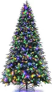 9 ft. Pre-Lit Snowy Artificial Christmas Tree Hinged Tree 11 Flash Modes with 780 Multi-Color Lights