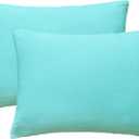 iMaylex Soft 100% Egyptian Cotton Zipper Closure Pillowcases, Cozy and Lightweight Pillow Case, Set of 2, Cyan, King, 20" x 36"