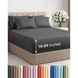 Extra Deep Queen Sheet Set - 6 Piece Breathable and Cooling Sheets - Hotel Luxury Bedding for Women, Men, Kids & Teens - Easy Secure Fit - Soft, Wrinkle Free and Comfy - Extra Deep Pockets - Charcoal