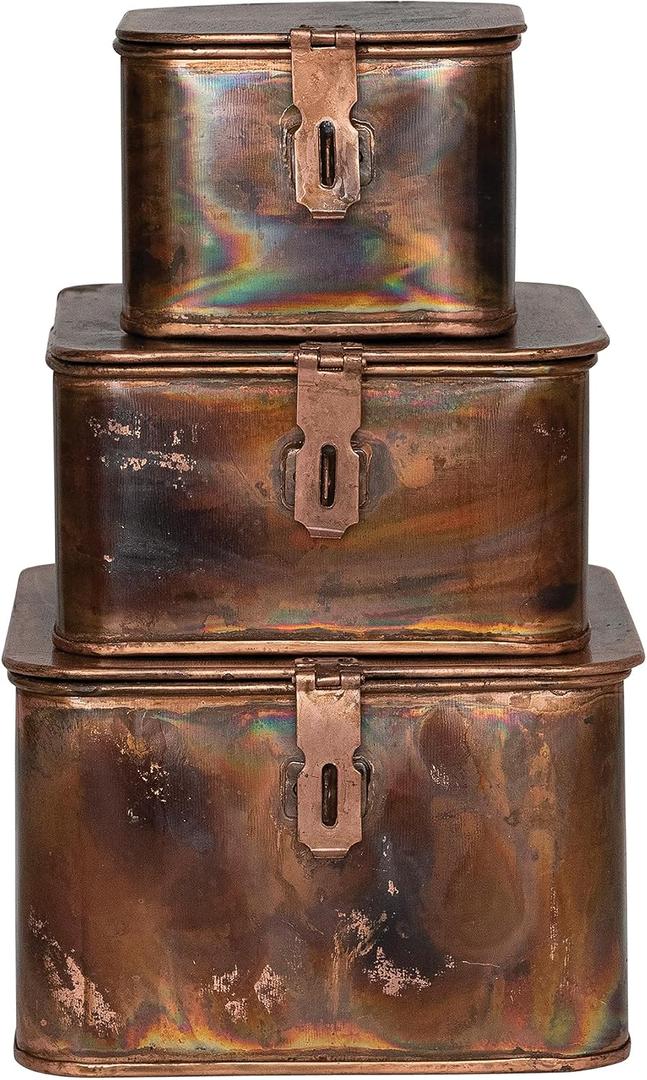 Creative Co-Op Decorative Metal Boxes with Lid, Burnt Copper Finish, Set of 3