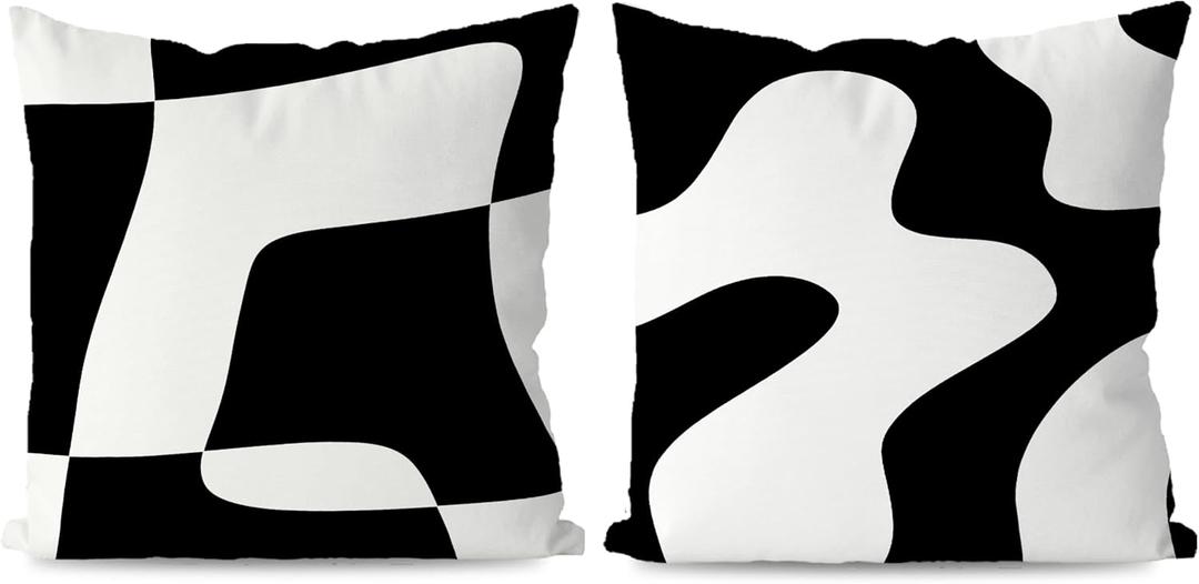 KEUSPI Black and White Throw Pillow Cover 24x24 Modern Abstract Neutral Art Pillow Cover Set of 2, Black White Abstarct Pillow Case Decor for Home Living Room Couch