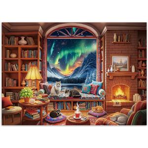 Artipuz 1000 Piece Puzzle for Adults - Nordic Aurora Cabin Jigsaw Puzzle, 27.6" x 19.7" Stress Relief & Cognitive Challenge, Ideal Mindfulness Gift for Family Game Night, Artistic Wall Decor