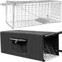 Live Feral Cat Trap Cage with Cover, Heavy Duty Folding Animal Traps Cage for Stray Cats, Humane Cat Trap for Raccoon, Squirrel, Skunk, Catch and Release - (32 x 10 x 12 inches)