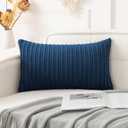 UGASA 14x24 Inch Pillow Cover Pack of 1 Soft Boho Stripe Corduroy Long Rectangle Lumbar Cushion Case Farmhouse Decorative Throw Pillowcase for Bed, Couch, Sofa, Bedroom, Living Room, Navy Blue