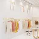 Gold Clothing Rack for Boutiques, Wall Mounted Retail Display Garment Rack for Houseware, Chrome Rolling Racks for Clothes Stores and Commercial