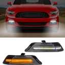 LED DRL Front Bumper Turn Signal Light Compatible With Ford Mustang 2015 2016 2017, Transparent Lens White Turn Water Light/Amber Sequential Turn Signal Light, 2PCS