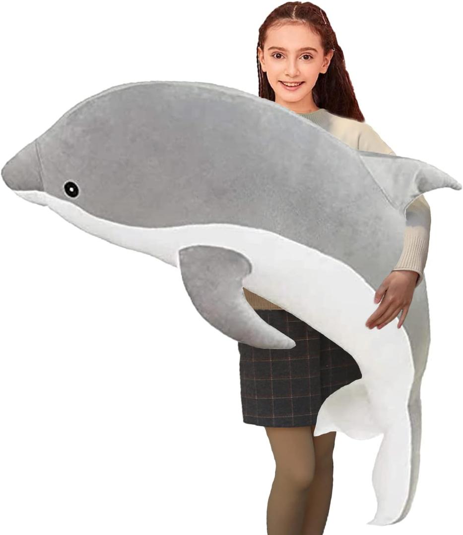 Somao Dolphin Stuffed Animals Plush Pillow Super Soft Sea Animal Plush Toys Dolls for Boys Girls Sleeping Cushion Gift (50cm/19.68in, Grey)