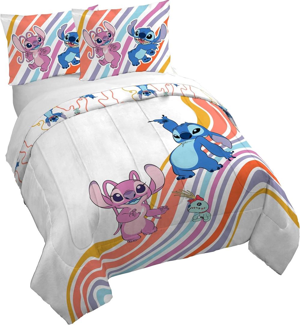 Jay Franco Duvet Cover Set 3 Piece Comforter Cover and Sham Set, Super Soft Cozy Kids Bedding (Insert Not Included) White - Lilo and Stitch, Queen