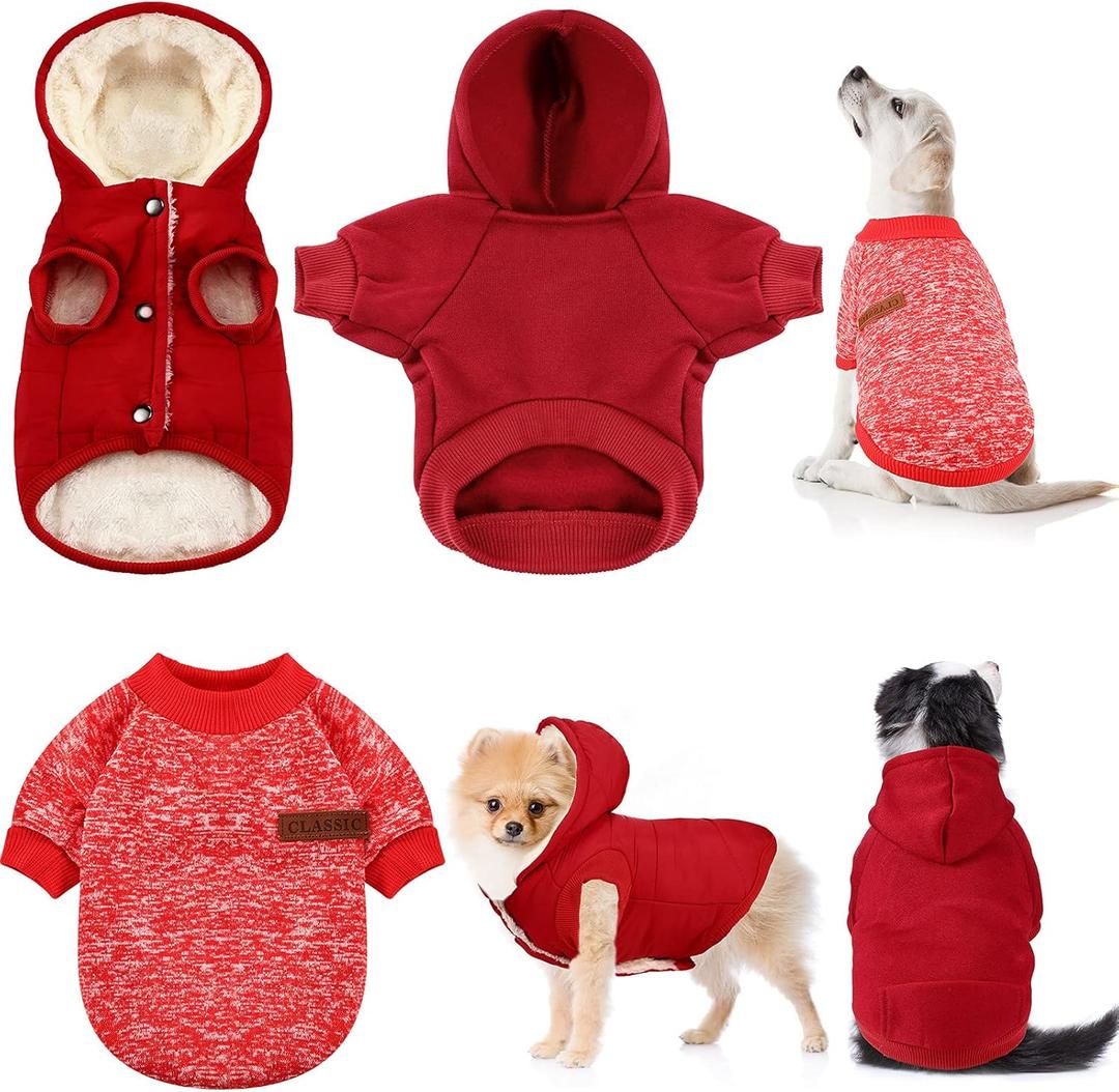 3 Pcs Pet Dog Sweater Jacket Knitwear Hoodie Clothes Pocket Puppy Coat Clothing Pup Christmas Shirt Costume Sweatshirt Fleece Lining Warm Winter Small Hooded Soft Thickening (Small)