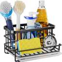 HapiRm Kitchen Sink Organizer, SUS304 Stainless Steel Rustproof Multifunctional Sink Caddy with Sponge Holder and Drain Tray for Kitchen Countertop (Black)