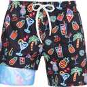 uideazone Mens Swim Trunks with Compression Liner Swimming Shorts 7 Inch Inseam Waterproof Quick Dry Beach Sport Shorts M-XXL (Black)