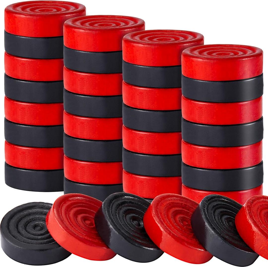 Sumind 48 Pcs Wooden Checkers Pieces 1.06 Inch Checker Pieces in Drawstring Storage Pouch Board Game with Stackable Ridge for Travel Office Backgammon Game(Red, Black)