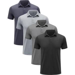 BALENNZ Golf Polos for Men Quick-Dry Athletic Mens Polo Shirts Short Sleeve Summer Casual Moisture Wicking Golf Shirt (X-Large, 4 Pack Black, Dark Grey, Light Grey, Navy)