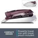 Rowenta Travel Iron, Pro Compact Stainless Steel Soleplate Hand Held Steamer Iron for Clothes, 200 Microsteam Holes, 1000 Watts Ironing, Fabric Steamer, Dual Voltage, Mini Iron, Purple, DA1560