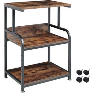 Printer Table Stand with Height Adjustable Shelf, 3 Tier Rolling Printer Cart with Wheels for Home Office Storage and Organization, Industrial Style (Rustic Brown)