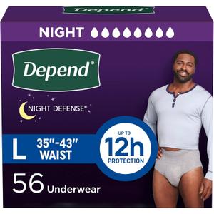 Depend Night Defense Adult Incontinence Underwear for Men, Disposable, Overnight, Large, Grey, 56 Count (4 Packs of 14), Packaging May Vary