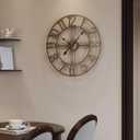 Cuspin 24 inch Wall Clock, Large Wall Clocks for Living Room, Decorative Metal Round Clock Battery-Operated Silent Non Ticking Retro Rustic Arabic Numerals Analog, Bronze