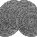 Floroom 15 Inch Round Braided Placemats Set of 4, Washable Heat Resistant Cotton Polyester Circle Place Mats for Kitchen Dining Table - Mist Grey