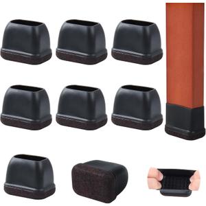 8PCS Rectangle Chair Leg Floor Protectors with Felt, Small Silicone Chair Leg Caps for Hardwood Floors, Black Outdoor Patio Flooring Protectors, Anti-Scratch, Fit Length 1.3"-1.7", Width 0.6"-0.9"