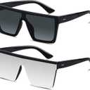 LYZOIT Square Oversized Sunglasses for Women Men Big Flat Top Fashion Shield Large UV Protection Rimless Shades ((2packs) Glossy Black + Silver)