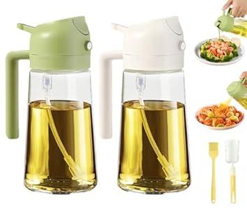 PLAPITATE 2pcs Oil Sprayer for Cooking, 16oz/ 470ml Oil Dispenser for Kitchen, 2 in 1 Olive Oil Dispenser Bottle for Kitchen Gadgets, Air Fryer, Salad, BBQ (Ivory, Green)