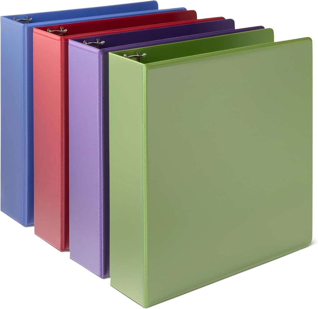 Amazon Basics 3 Ring 2 inch Binder, Round Rings, Assorted Colors, 4 Pack