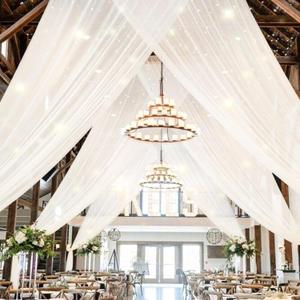 Showgeous 6 Panels Ivory Ceiling Drapes for Wedding, 5ftx30ft Sheer Chiffon-Like Wedding Arch Drapery Draping Fabric for Party Ceremony Stage Swag Event Decoration
