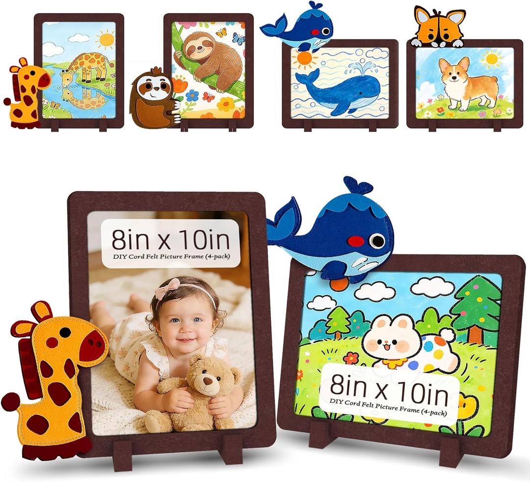 4pack 8x10in Picture FrameVertical & Horizontal for Wall or Tapletop Display, Felt DIY Kids Photo Posters & Art Prints Artwork Frames