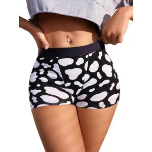 SHENHE Women's Cow Print Boyshorts Panties Low Rise Cute Boxer Underwear (Black, S)