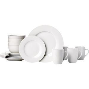 Amazon Basics 16-Piece Porcelain Dinnerware Set, Microwave and Dishwasher Safe, Service for 4, Plates, Bowls and Mugs, White