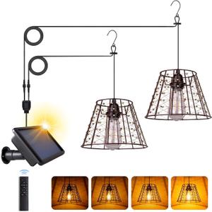 Solar Chandelier Outdoor, Waterproof Hanging Solar Lights with Remote Control, Auto On/Off for Garden, Gazebo, Pergola, Patio, Porch, Balcony (Beaded Copper Wire)