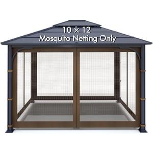 Wonwon Universal Replacement Mosquito Netting - Outdoor Gazebo Canopy 4-Panel Screen Walls With Zipper for 10' x 12' (Mosquito Net Only) (Brown)