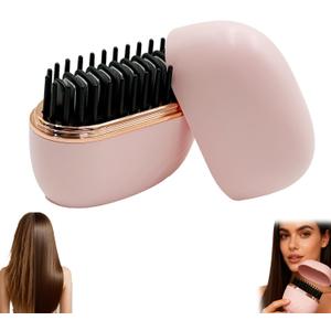 Glam brushs Mini Hair Straightener,3-Speed Temperature Control, Portable Electric Hair Straightener Brush 30s Heating,Rapid Heating & Anti Scald Shell, Cordless Straightening Comb for Travel(Pink)