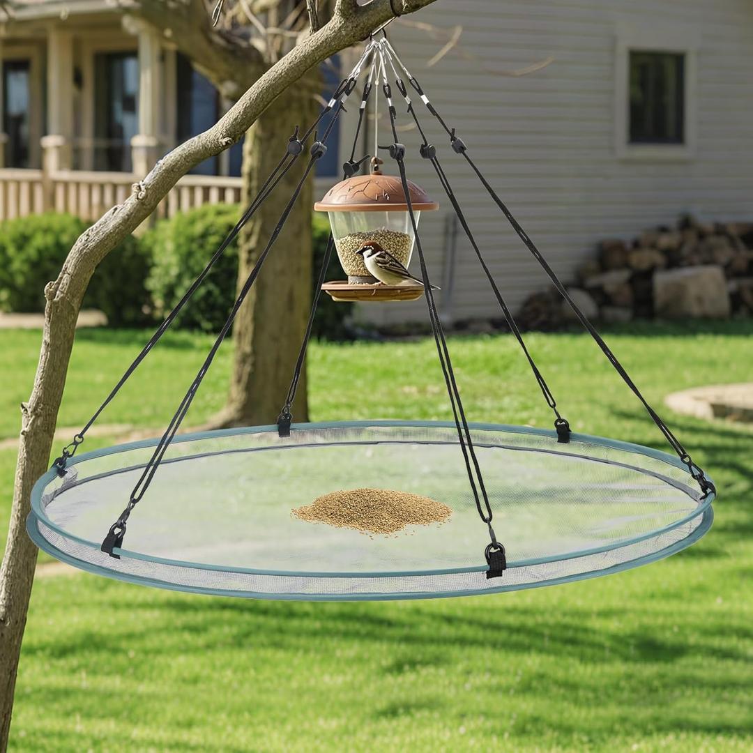 Bird Seed Catcher Tray for Hanging Bird Feeder Platform 30" Seed Catcher for Hummingbird Feeders with Adjustable Hanging Hoop for Outdoor Garden