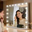 M MIVONDA Large Vanity Mirror with 17 Bulbs Lights, Hollywood Lighted Makeup Mirror for Desk and Wall, Dimmable 3 Lighting Modes, Plug-in & USB Charger Port