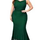 CYCLAMEN Plus Size Mesh Mermaid Dress Ruched Spaghetti Strap Fitted Sleeveless Cami Dresses Cocktail Party Wedding Guest, Emerald Green, 3X