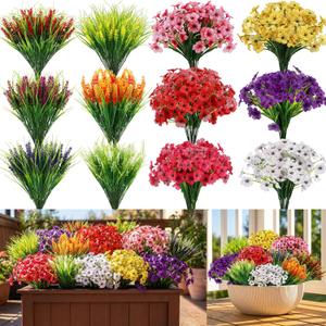 Zeyune 48 Bundles Artificial Flowers for Outdoor Fake Flowers UV Resistant Fake Plastic Plants Faux Plants for Decoration Hanging Planters Indoor Outside Patio Garden Porch Home (Elegant Style)