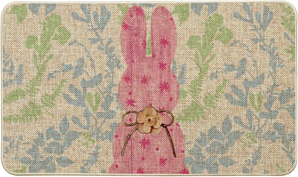 Artoid Mode Rabbit Bunny Bow Flowers Grass Leaves Easter Doormat, Home Decor Low-Profile Switch Rug Door Mat Floor Mat for Indoor Outdoor 17x29 Inch (Pink)