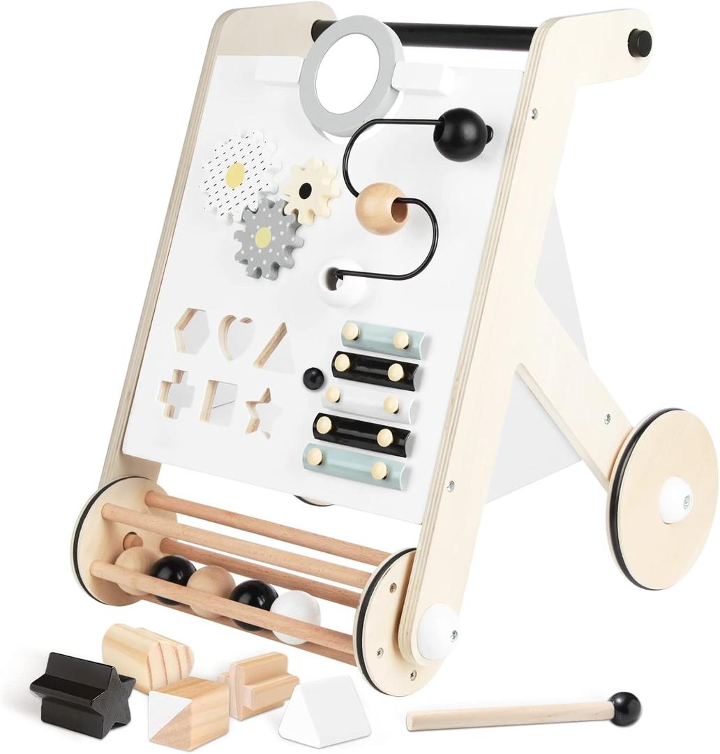 Asweets Wooden Baby Walker, Push and Pull Learning Activity Walker with Roller for Boys and Girls, Stand Learning Walker Toddler Toy(Roller)