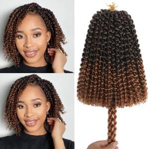 1b30 Color Passion Twist Crochet Hair for Women 9 Packs 10 Inch Water Wave Short Twist Crochet Hair Curly Pre-looped Braiding Hair Extensions For Butterfly Locs Braids